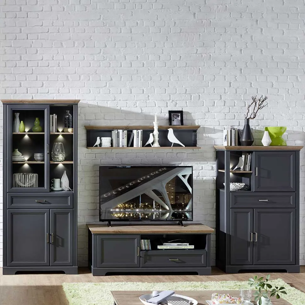 Beleuchtete TV Wohnwand Landhaus - Thumbs (vierteilig)