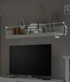 Beleuchtete Wohnwand Chelles im weißem Landhausstil (vierteilig)