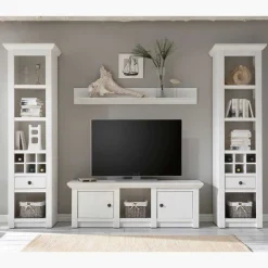 Beleuchtete Wohnwand Chelles im weißem Landhausstil (vierteilig)