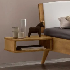 Bett aus Wildeiche mit Kunstleder - Cubus