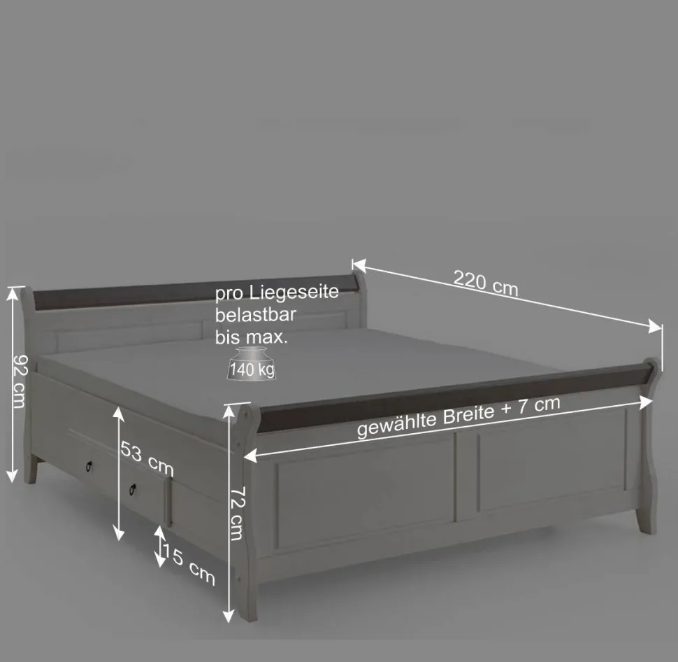 Bett Caneon in Weiß Grau