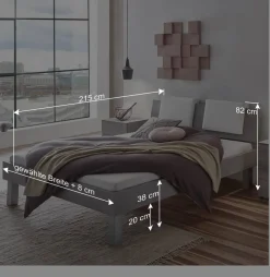 Bett in Betonoptik mit Kopfteil Kissen - Rienas