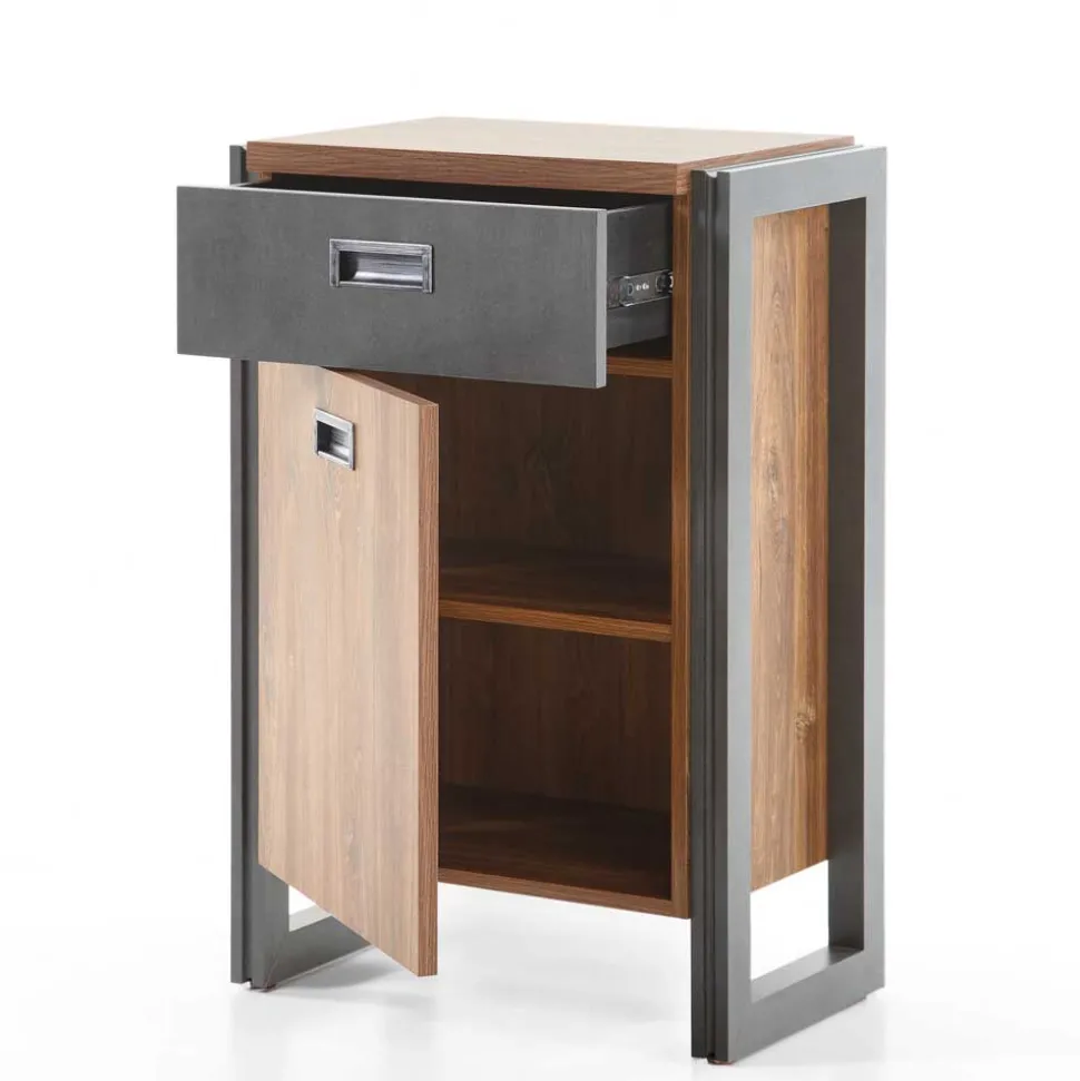 Bett Kommode im Eiche dunkel Dekor und Schwarz - Rompira