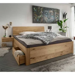 Bett mit vier Schubladen aus Wildeiche - Zennian (dreiteilig)
