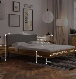 Bett mit Wildeiche Rahmen & Polsterkopfteil in Grau - Kerfa