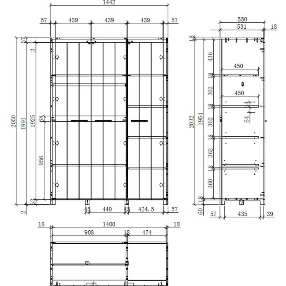 Bett und Nachtkommode und Schrank Set - Ellen