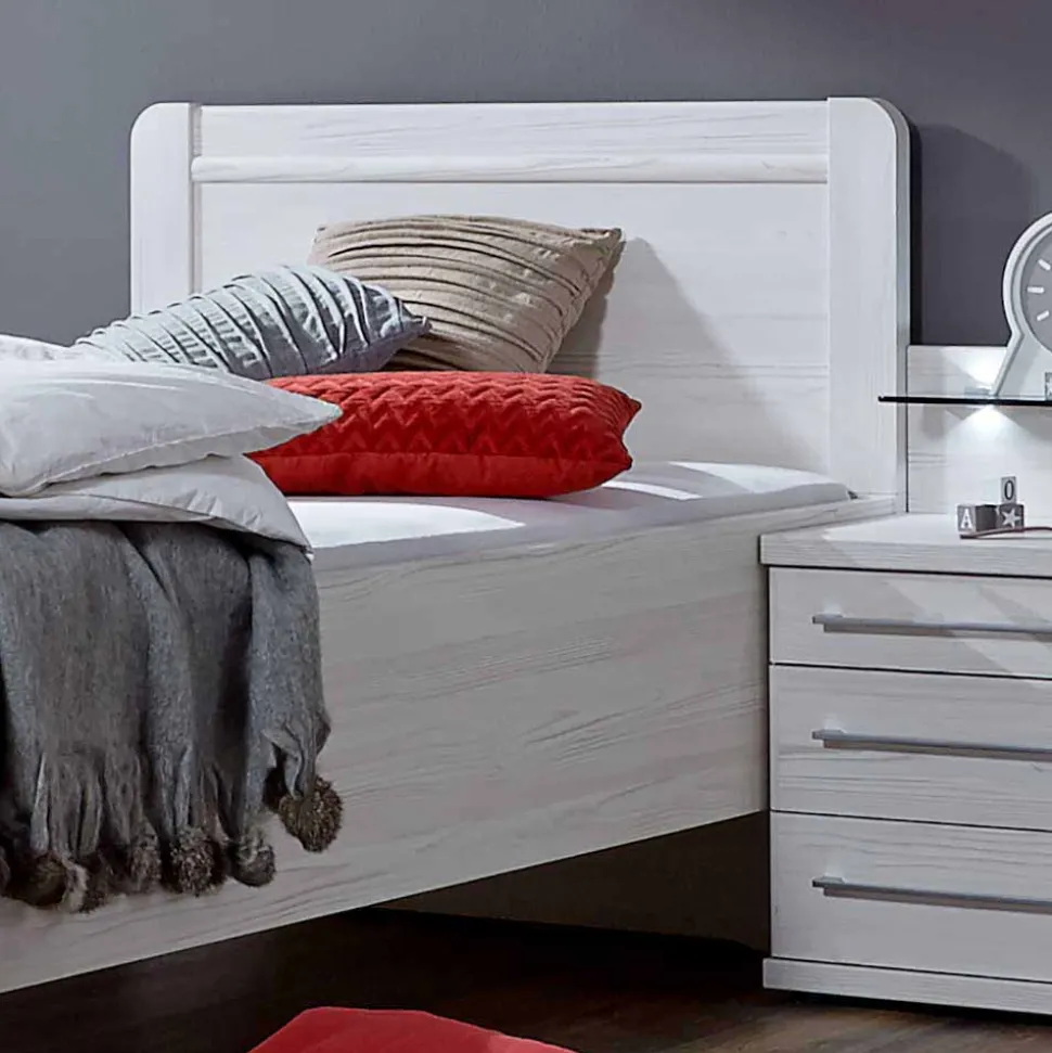 Bett und Nachtschrank Arneta in Weiß (zweiteilig)