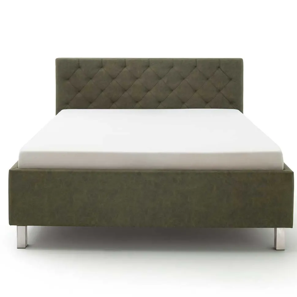 Bettkasten Polsterbett in Oliv Grün & Chrom - Weyna