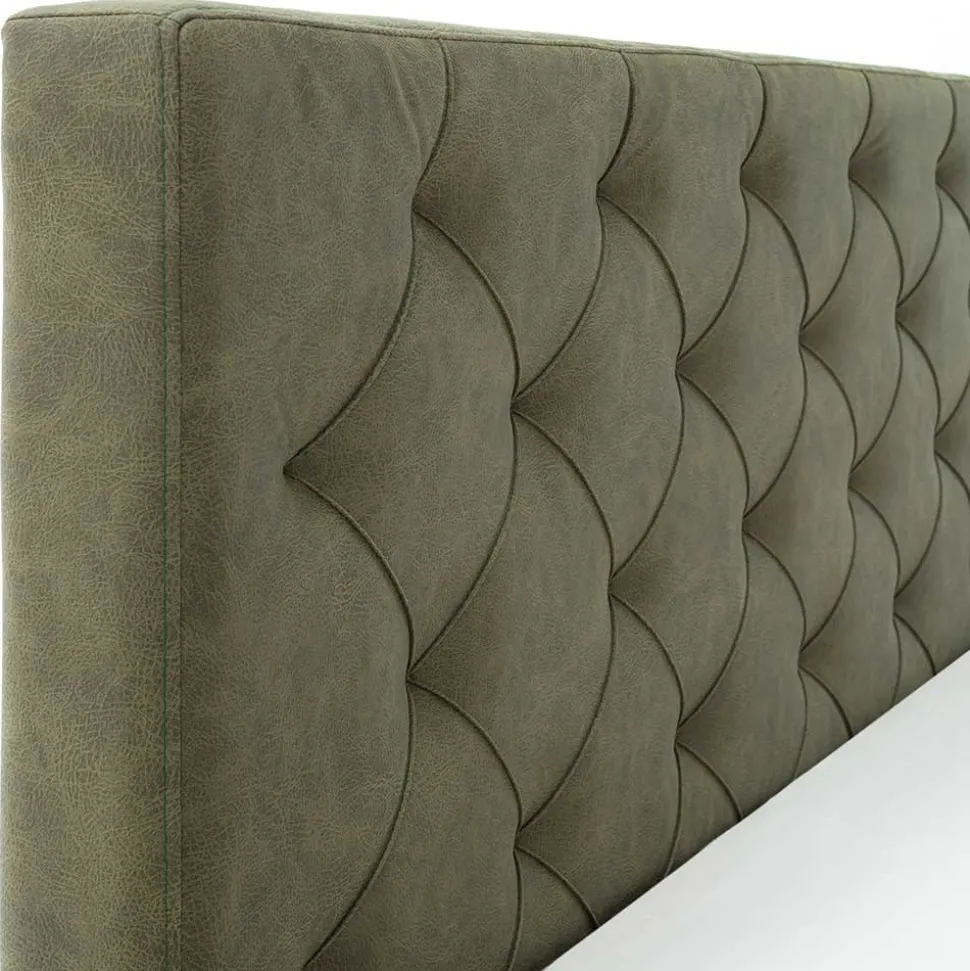 Bettkasten Polsterbett in Oliv Grün & Chrom - Weyna