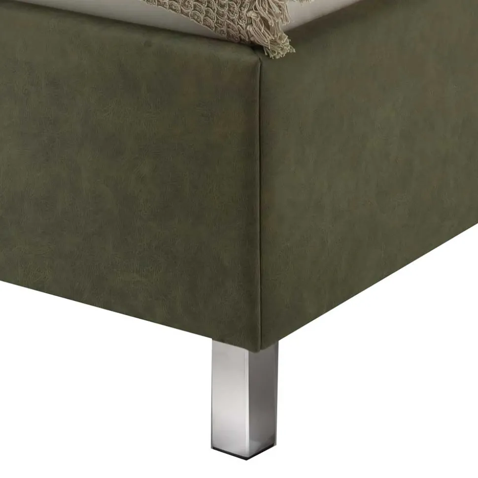 Bettkasten Polsterbett in Oliv Grün & Chrom - Weyna