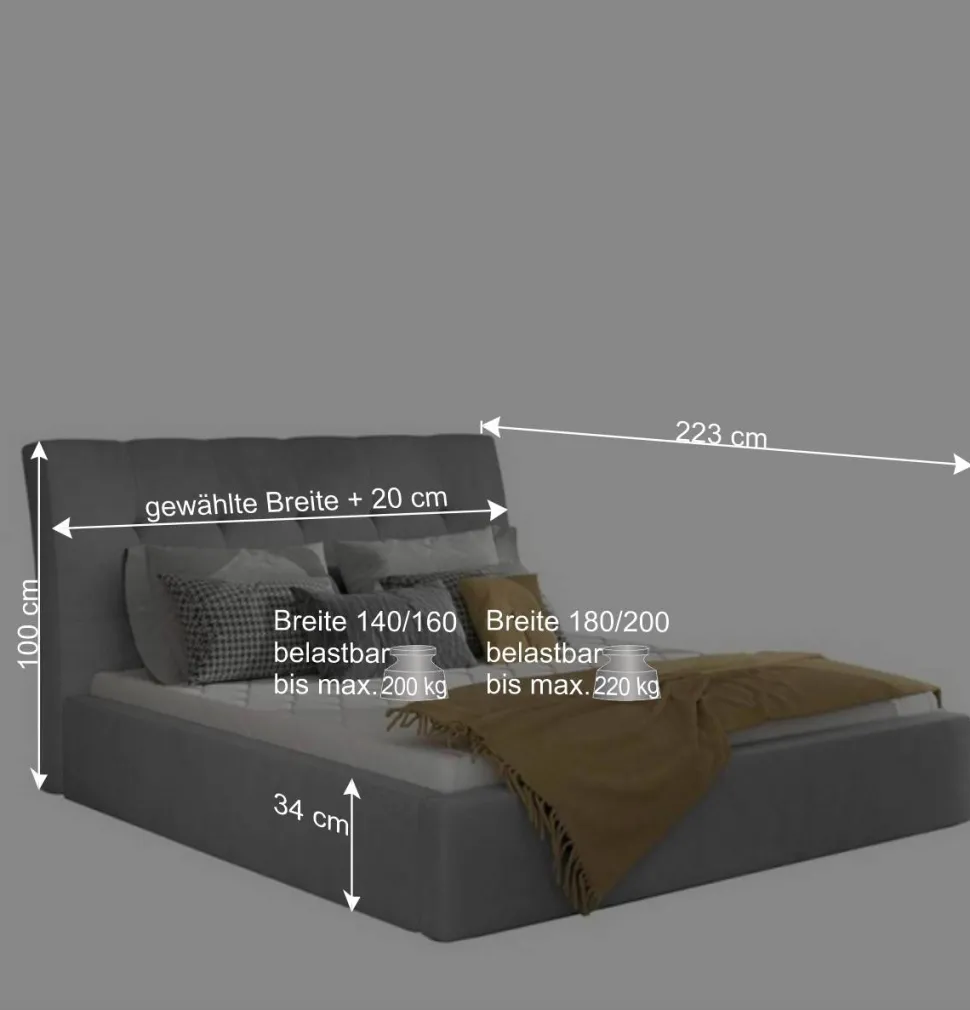 Bettkasten Polsterbett in Cremeweiß - Floriva