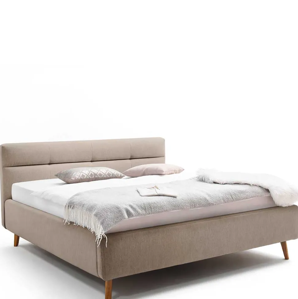 Bettkasten Polsterbett in Beige & Eiche - Stroy
