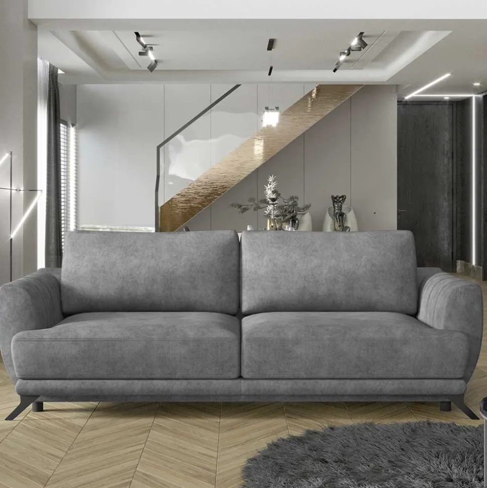 Bettsofa in Grau Stoff in Vintage Optik - Salcina