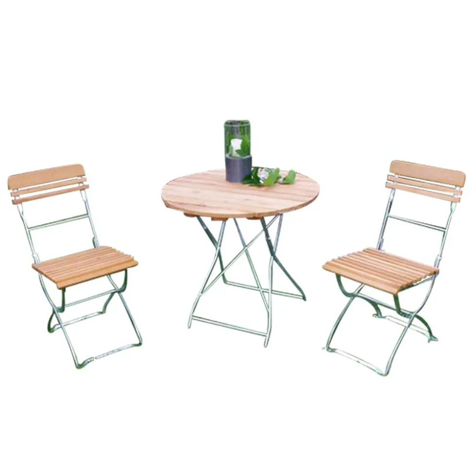 Biergarten Garnitur für 2 Personen Riumana mit Klapptisch rund (dreiteilig)