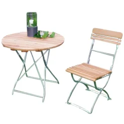 Biergarten Garnitur für 2 Personen Riumana mit Klapptisch rund (dreiteilig)