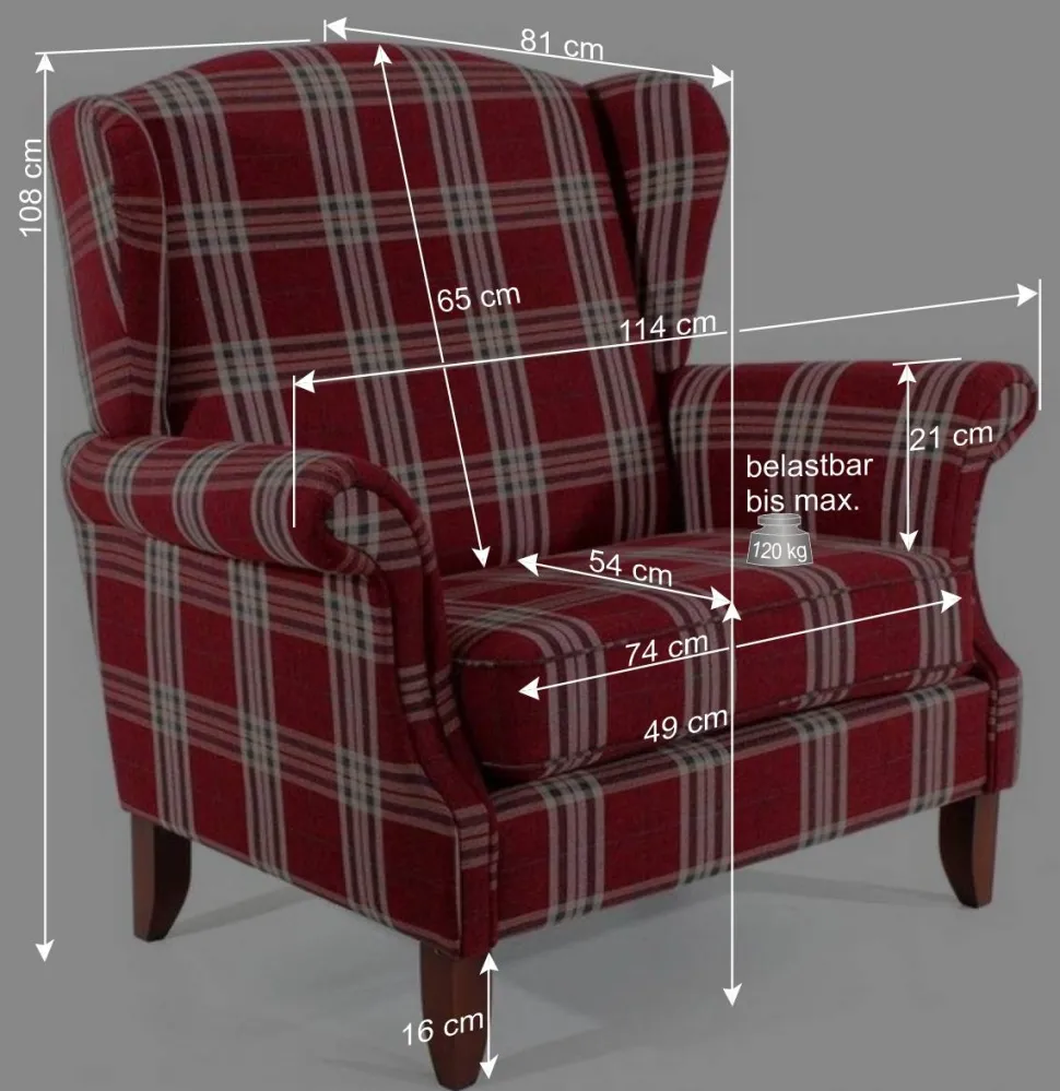 Big Ohrensessel in Rot kariert - Matieu