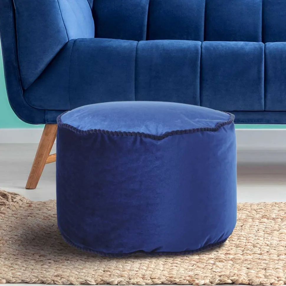 Blauer Samt Pouf in runder Form - Briotova
