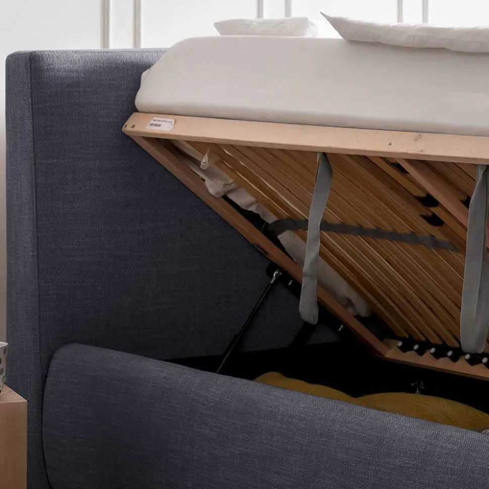 Blaues Polsterbett komplett mit Matratzen TTF - Sunset