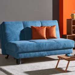 Blaues Schlafsofa mit Kissen Orange Damiette als 2-Sitzer oder 3-Sitzer