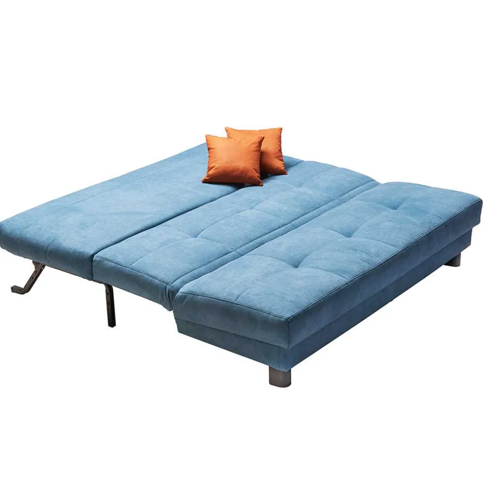 Blaues Schlafsofa mit Kissen Orange Damiette als 2-Sitzer oder 3-Sitzer
