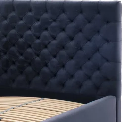 Blaues Stauraumbett mit Chesterfield Kopfteil - Lani