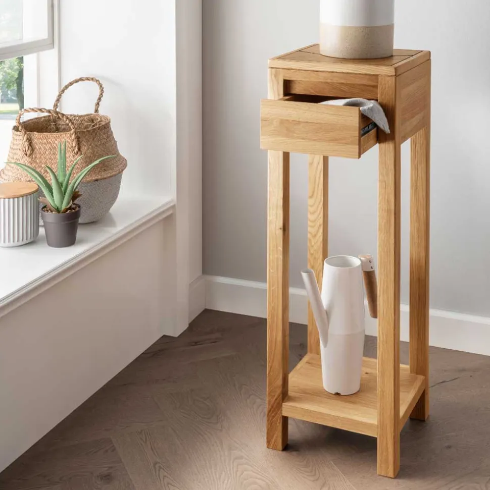 Blumensäule mit Schublade aus Wildeiche Massivholz - Acapella