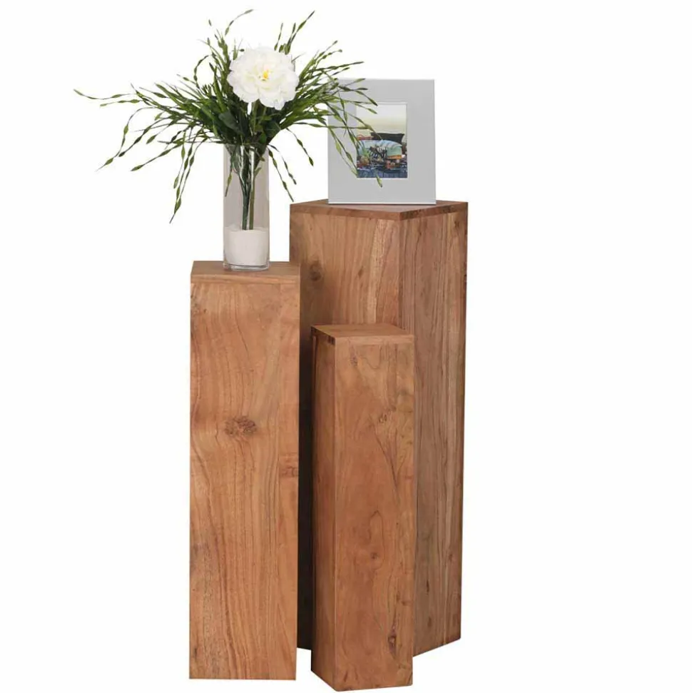 Blumensäulen Set Vislan aus Holz massiv Akazie (dreiteilig)