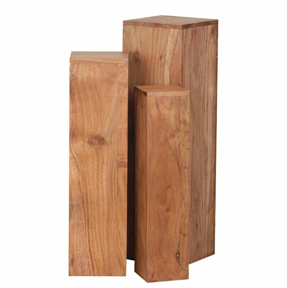 Blumensäulen Set Vislan aus Holz massiv Akazie (dreiteilig)