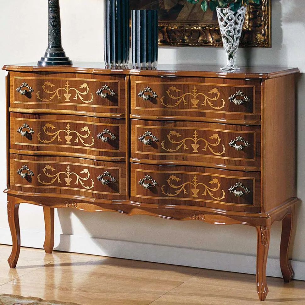 Bodenfreie Kommode mit 6 Schubladen Agosto im Barock Stil