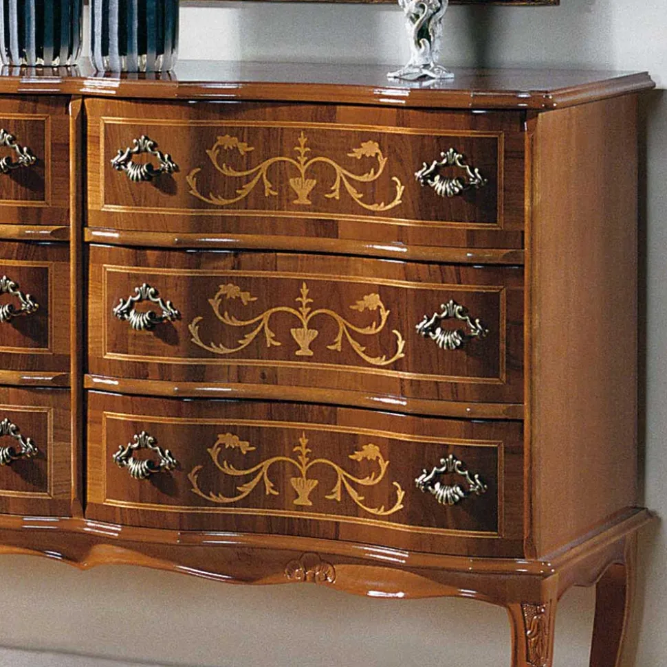 Bodenfreie Kommode mit 6 Schubladen Agosto im Barock Stil