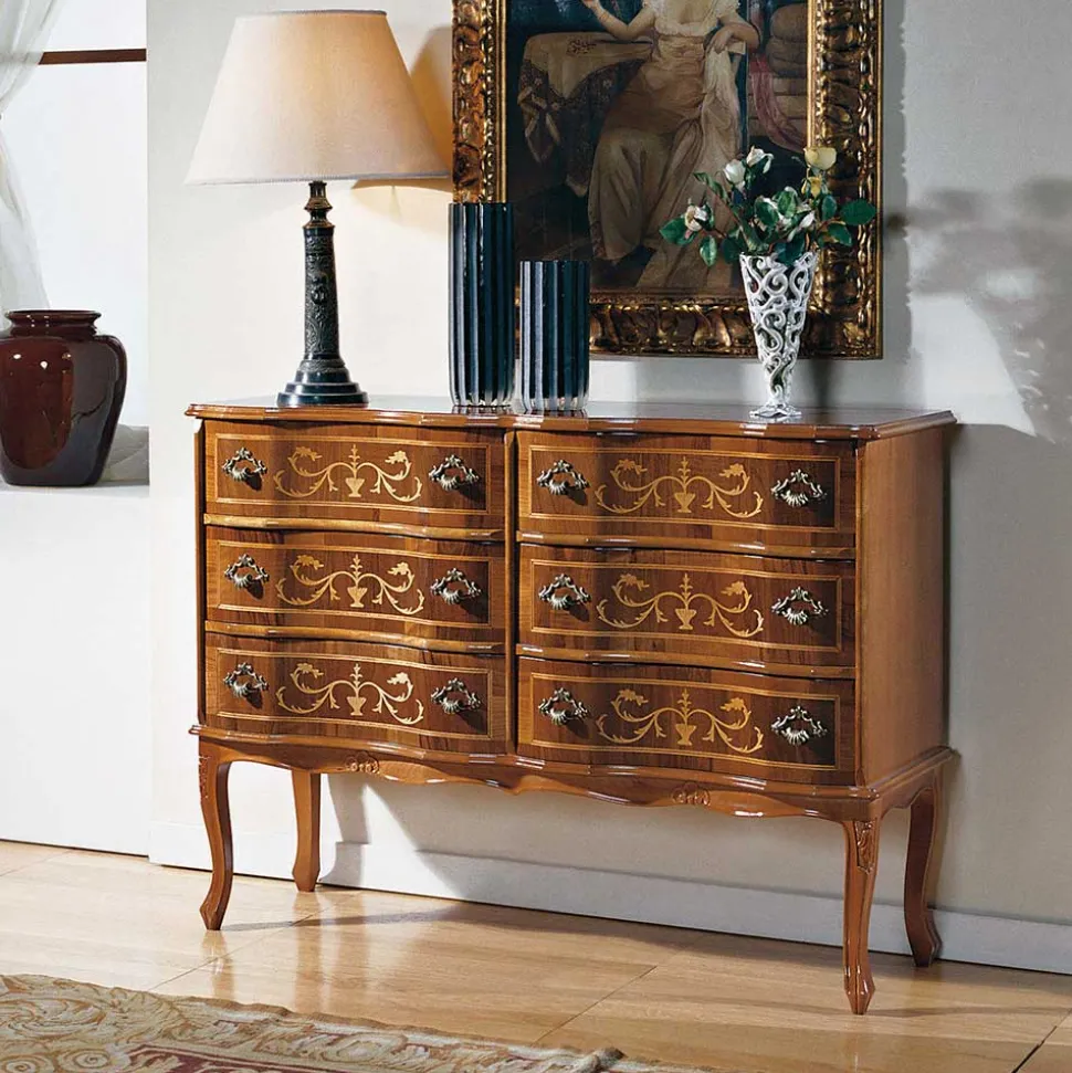 Bodenfreie Kommode mit 6 Schubladen Agosto im Barock Stil