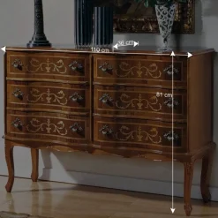 Bodenfreie Kommode mit 6 Schubladen Agosto im Barock Stil