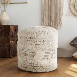 Boho Sitzhocker in Cremeweiß - Gloria