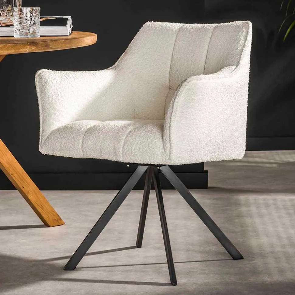 Boucle Armlehnenstuhl in Creme - drehbar - Tobrina (2er Set)