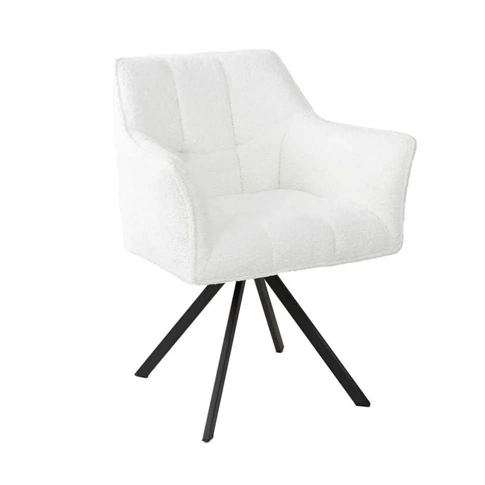 Boucle Armlehnenstuhl in Creme - drehbar - Tobrina (2er Set)