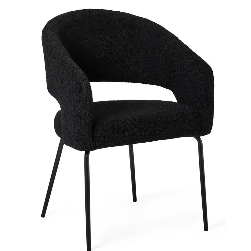 Boucle Armlehnenstuhl in Schwarz - Ivonata (2er Set)