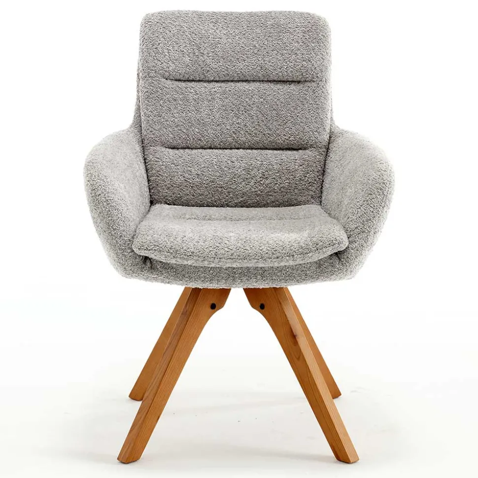 Boucle Armlehnstuhl mit Holz-Drehgestell - Udolph (2er Set)