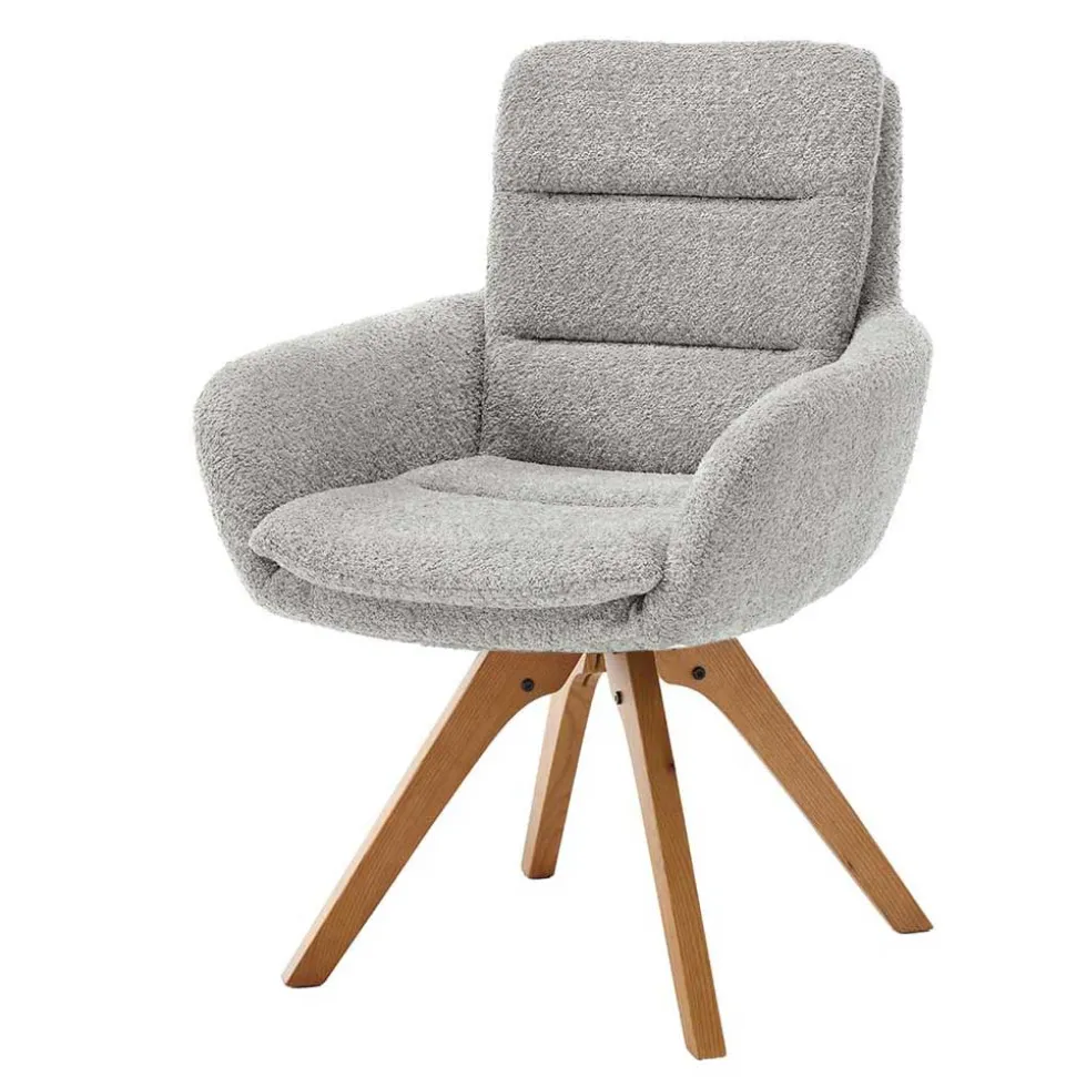 Boucle Armlehnstuhl mit Holz-Drehgestell - Udolph (2er Set)