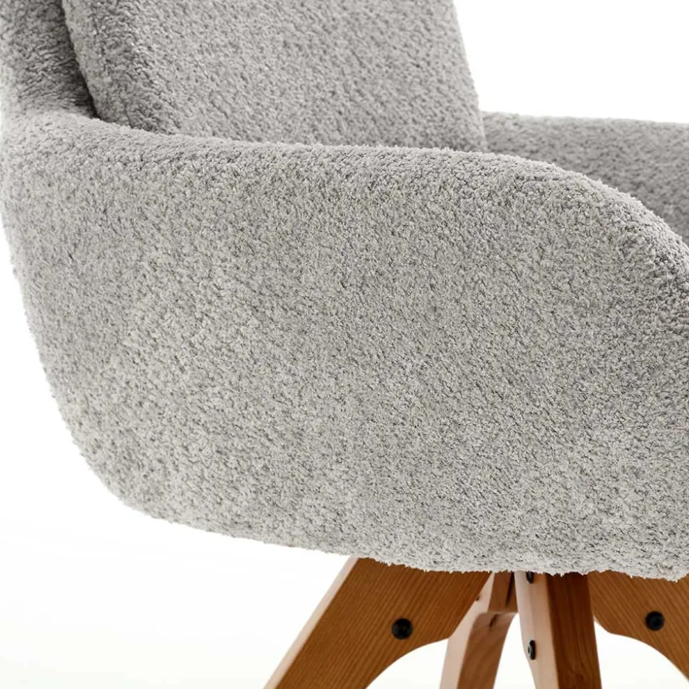 Boucle Armlehnstuhl mit Holz-Drehgestell - Udolph (2er Set)