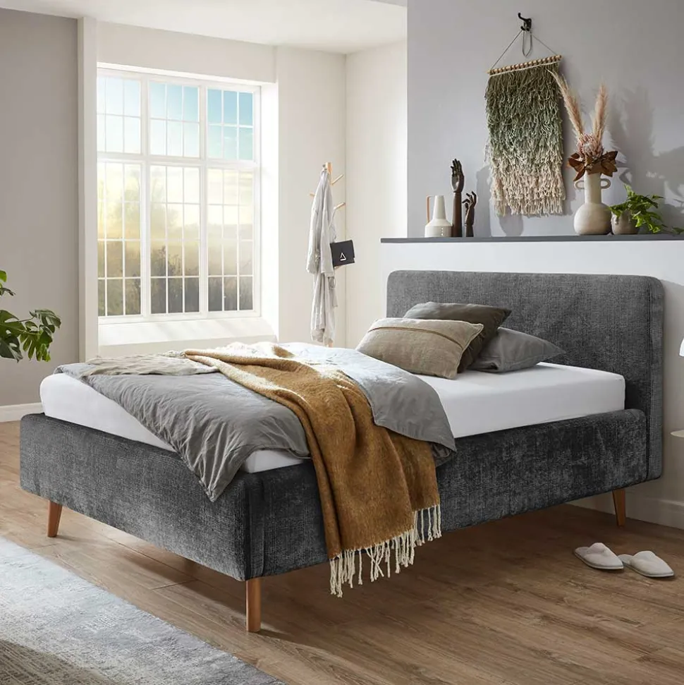 Boucle Stauraumbett in Anthrazit - Seen