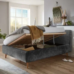 Boucle Stauraumbett in Anthrazit - Seen