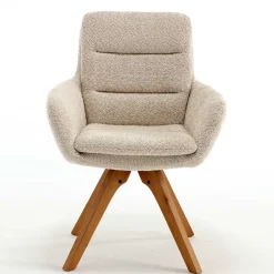 Boucle Tischsessel mit Holz Drehgestell - Corpus (2er Set)