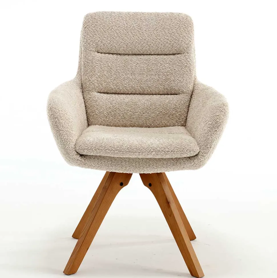 Boucle Tischsessel mit Holz Drehgestell - Corpus (2er Set)