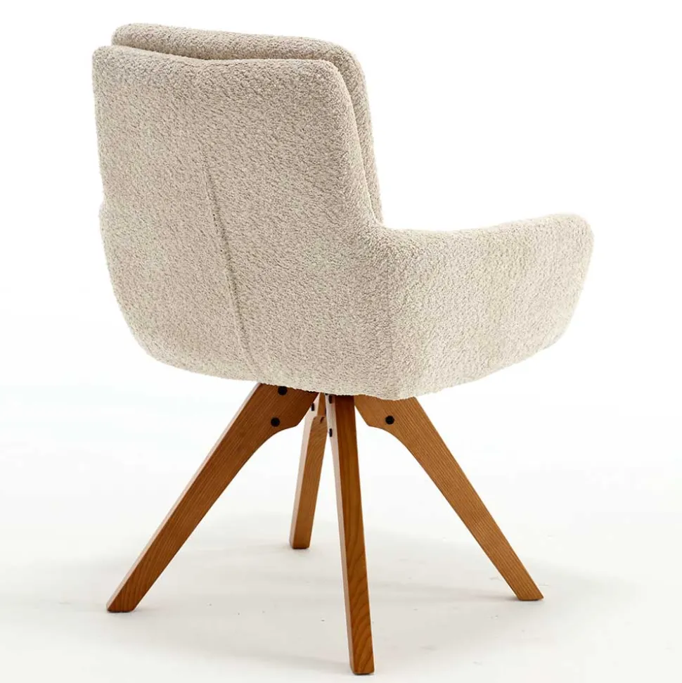 Boucle Tischsessel mit Holz Drehgestell - Corpus (2er Set)