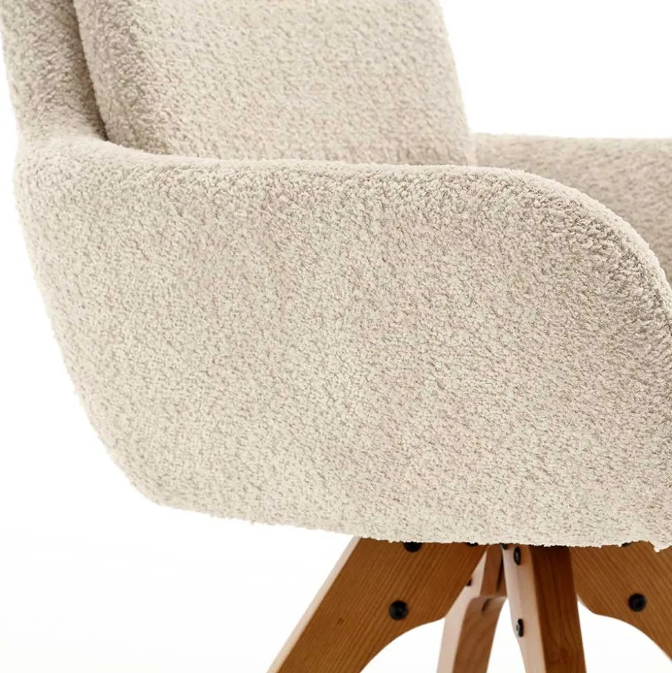 Boucle Tischsessel mit Holz Drehgestell - Corpus (2er Set)