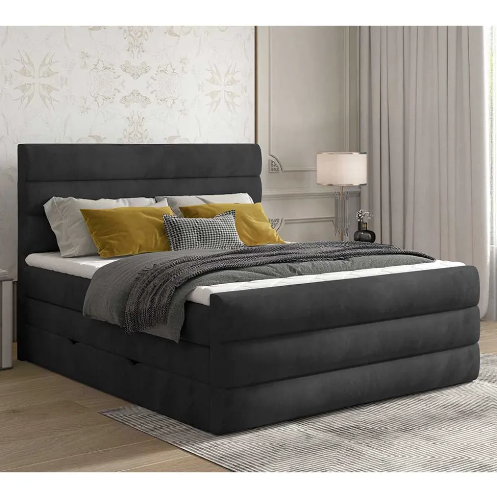 Boxspringbett in Dunkelgrau Samt - Batros