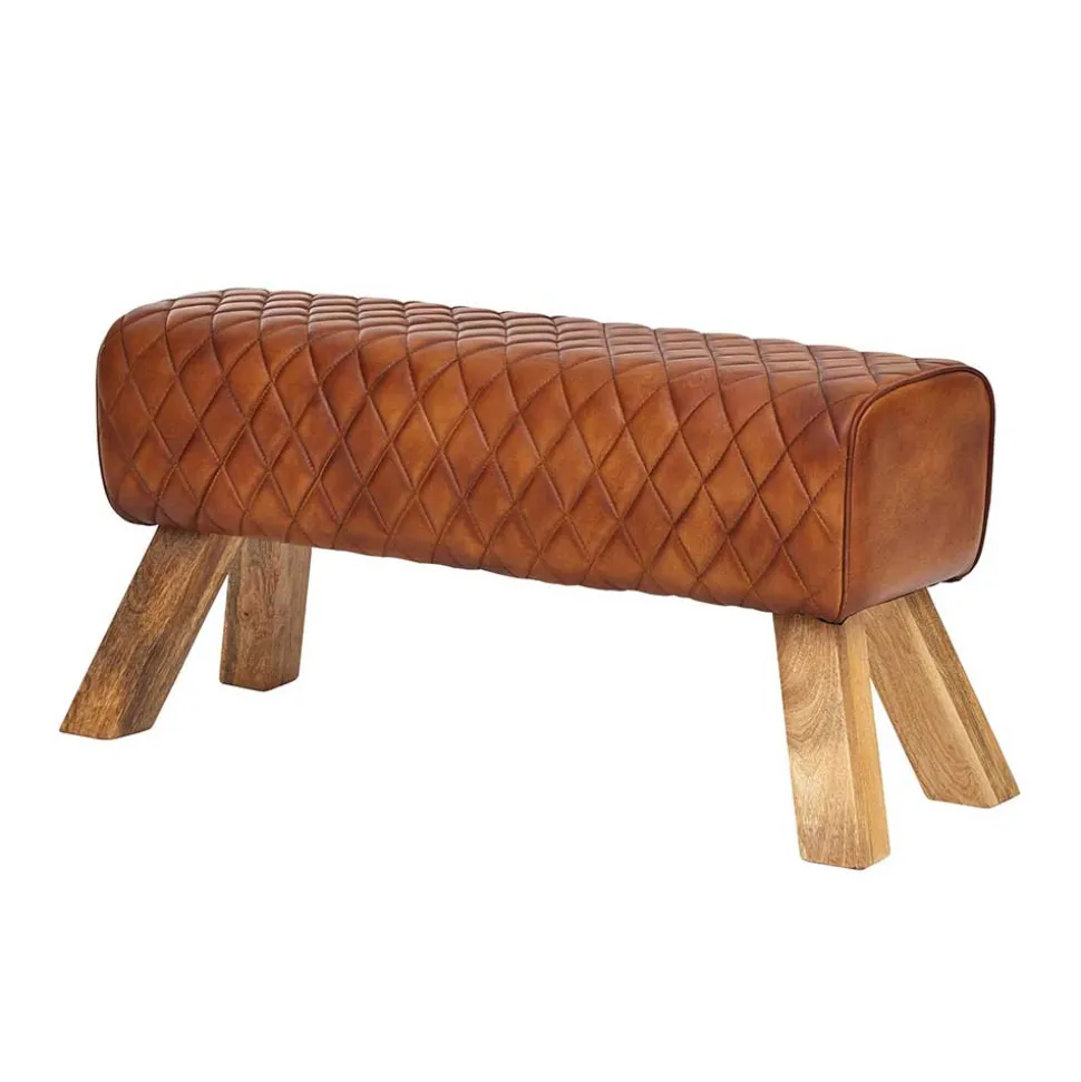 Braune Polsterbank mit Leder in Rautensteppung - Avetha
