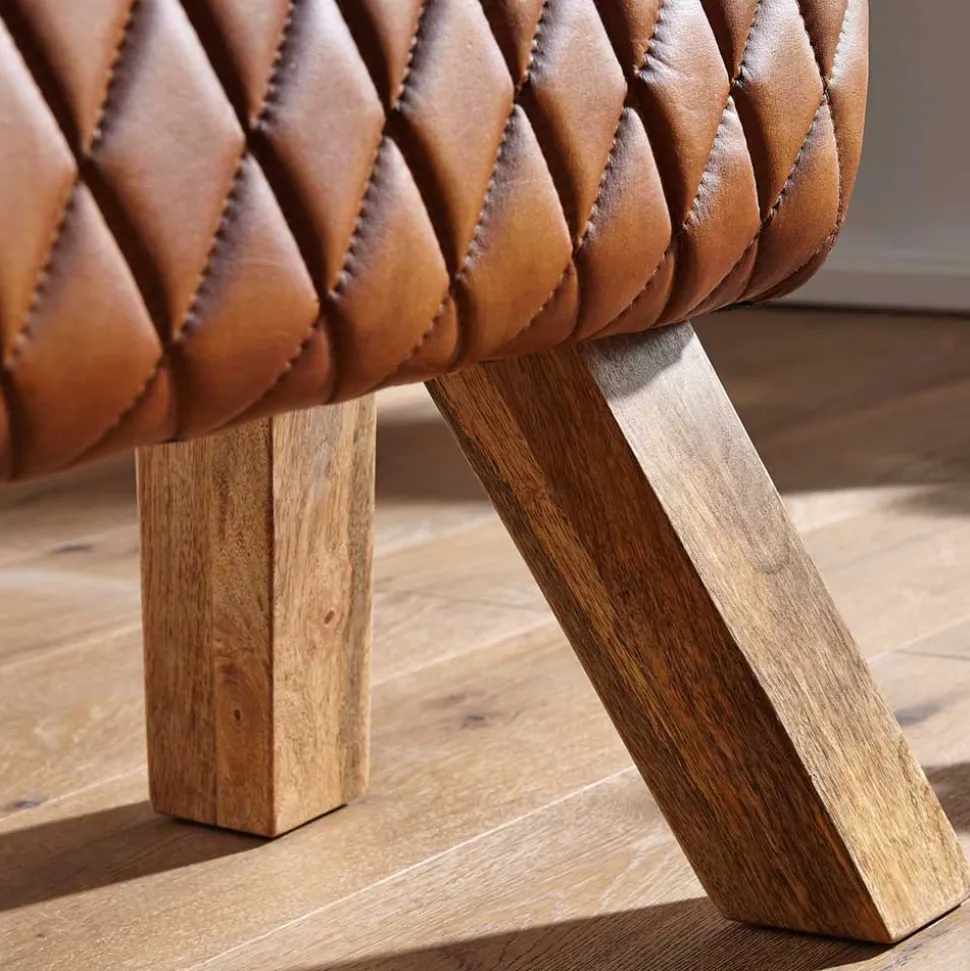 Braune Polsterbank mit Leder in Rautensteppung - Avetha