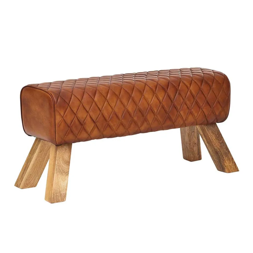 Braune Polsterbank mit Leder in Rautensteppung - Avetha