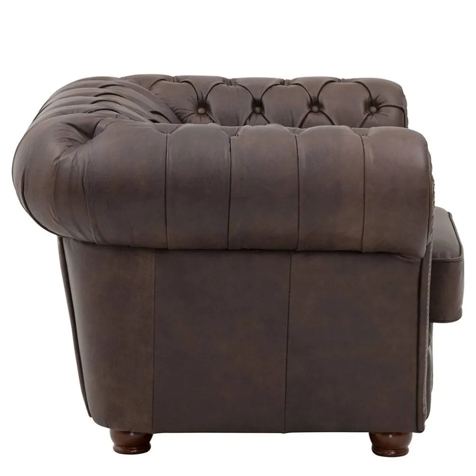 Brauner Chesterfieldsessel mit Lederbezug - Pluna